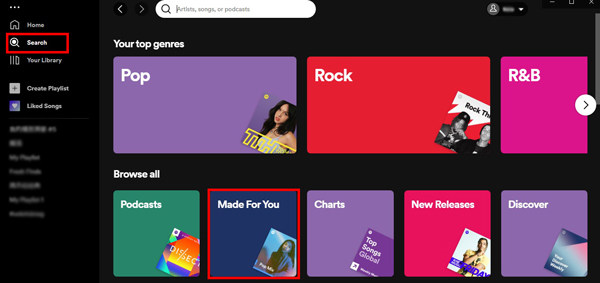 go to made for you on spotify app