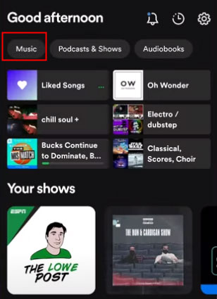 spotify music tab