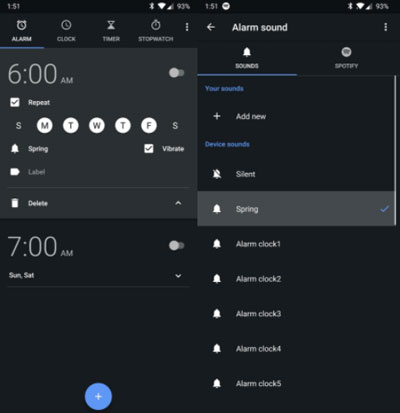 set spotify as alarm android with google clock app