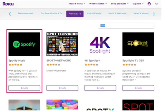 connect spotify to roku tv from channel store