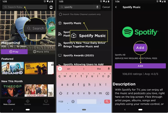 get spotify on roku tv from roku mobile app