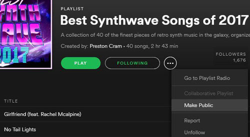 how to make spotify playlist public