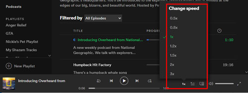 adjust spotify podcast playback speed on computer