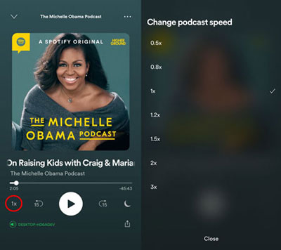 change spotify podcast playback speed on mobile phone