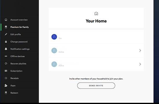 enter spotify premium family plan page
