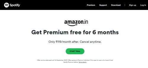 get free spotify premium via amazon music account in india