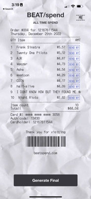 generate spotify receipt of your top artists