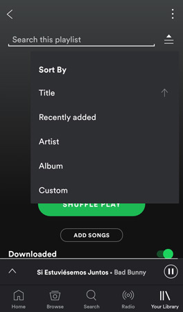 sort spotify playlist by title