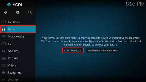 music option on kodi program