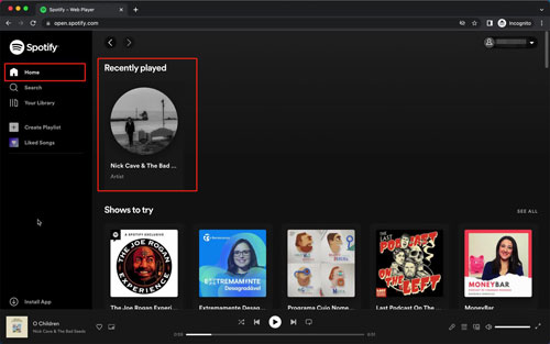 see listening history on spotify web player
