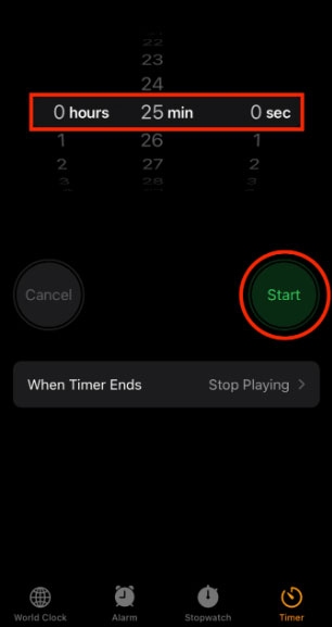 start tidal sleep timer on iphone