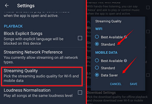 adjust streaming quality for amazon music keeps stopping