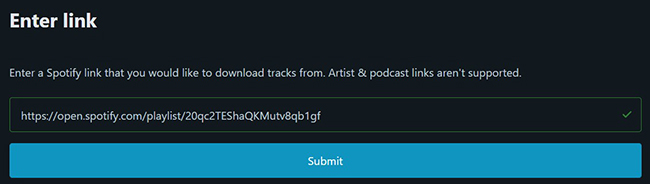 put copied spotify album link to spotify downloader tool