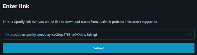 put copied spotify album link to spotify downloader website