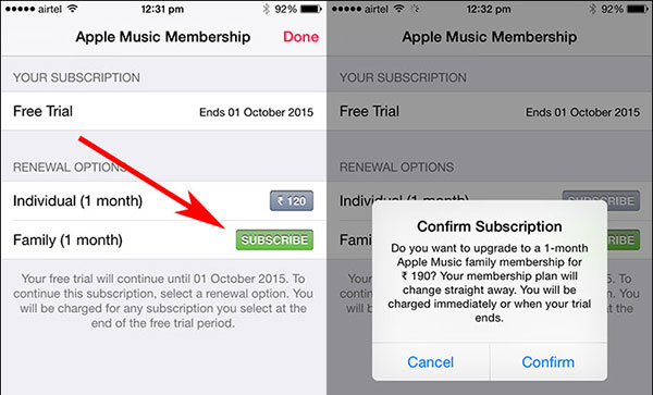 switch to apple music family trial