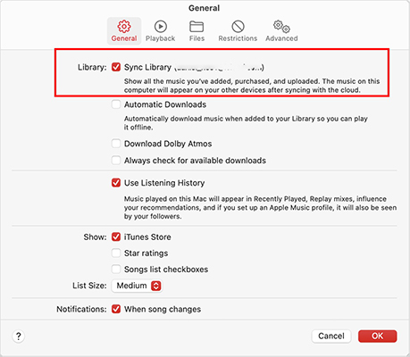 enable sync library to fix apple music skipping songs