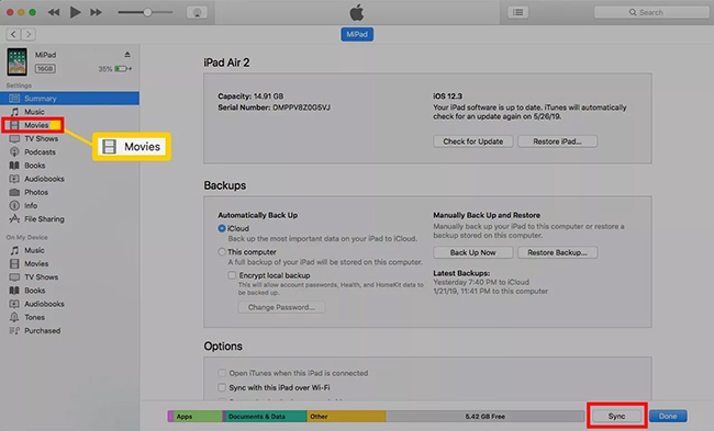 sync downloaded itunes movies to ios