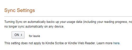 sync settings option on amazon website