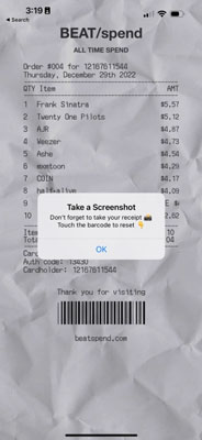 save spotify receipts as a photo