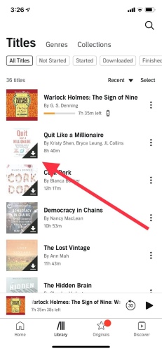 tap cover to download books on audible app