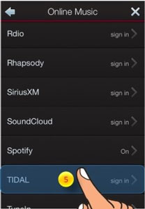 choose tidal as target music source on heos app