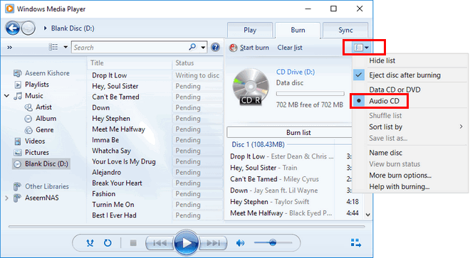 burn tidal songs to cd by windows media player