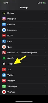 tiktok on ios settings