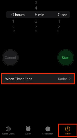 go to timer on iphone