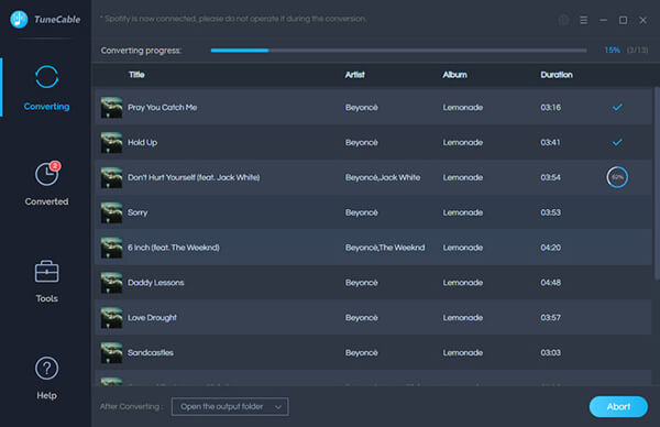 tunecable spotify converter start conversion