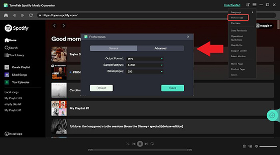 tunefab spotify converter preferences