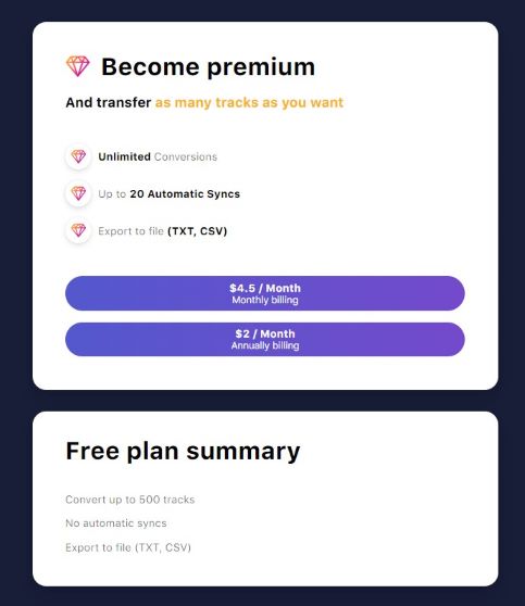 TuneMyMusic plans