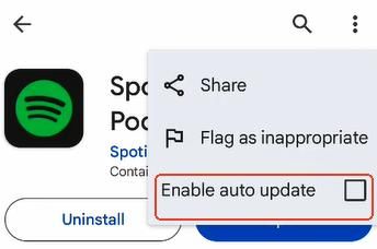 turn off auto update in of spotify in google play store