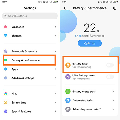 turn off battery saver on android