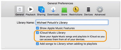 turn on icloud music library to restore apple music library