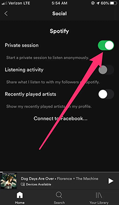 use spotify private session to stop spotify from adding songs to playlist