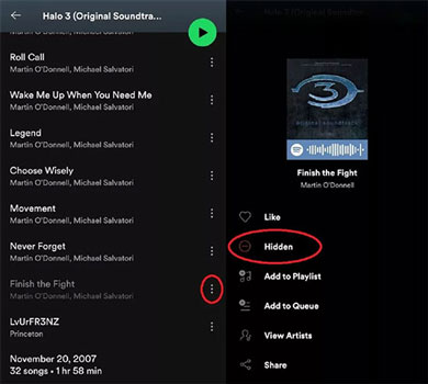 unhide a song on spotify mobile