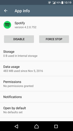 uninstall spotify app on android to solve spotify songs greyed out