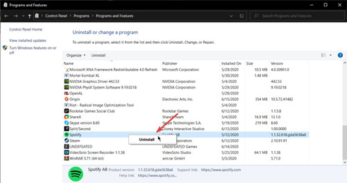 uninstall spotify on windows