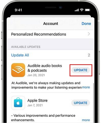 update audible app to solve audible not working on iphone