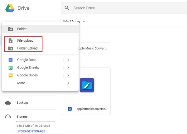 upload amazon music to google drive