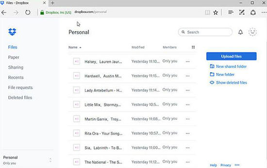 add tidal songs to dropbox via website