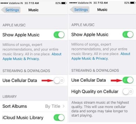 use cellular data apple music