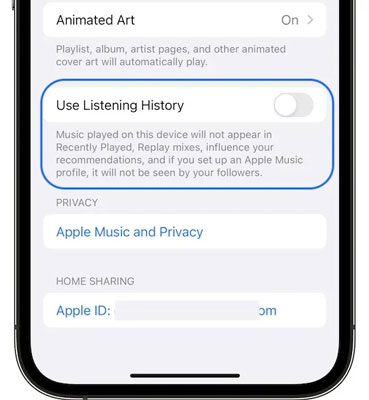 turn on use listening history on iphone to fix apple music replay not updating