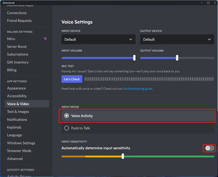 disable voice activity on discord