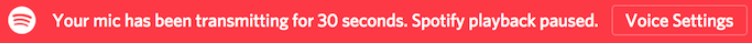 Warning message about Spotify paused