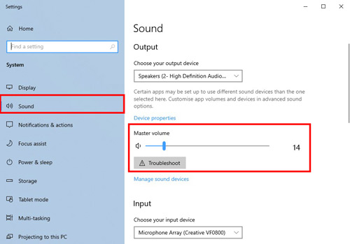 check sound settings