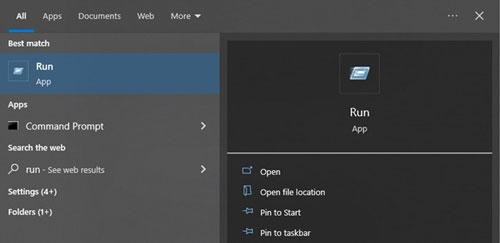 start the run app on windows