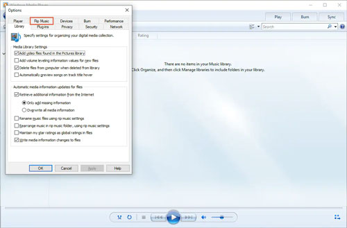 options in windows media player