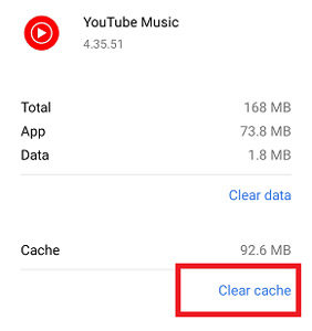 clear cache to fix youtube music app not working