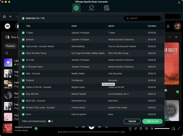 import spotify songs to drmare